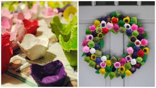 Cofrajele de ouă transformate în coroană de flori