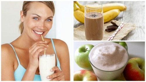 Femeie care bea shake proteic de fructe