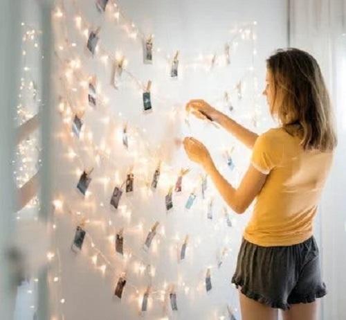 Decorațiuni cu fotografii și cablu luminos