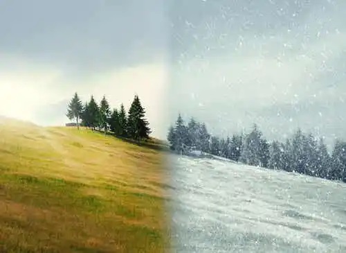 Peisaj comparativ de vară și iarnă